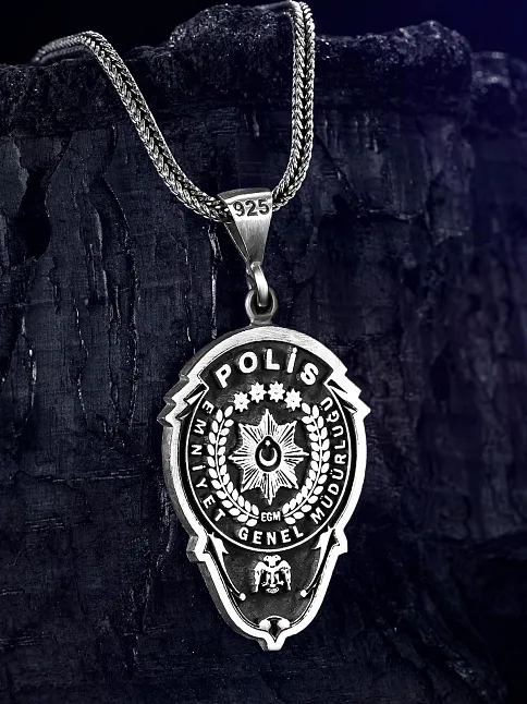 Polis Rozeti Kolyesi - Emniyet Teşkilatı Arması Gümüş Kolyesi