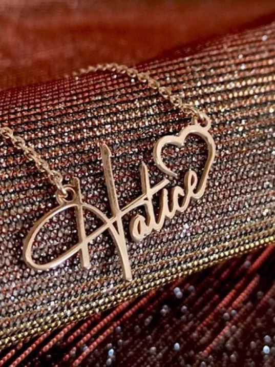 Kişiye Özel Kalp İmza İsim Yazılan Rose Renk Bayan Gümüş Kolye Zincir GKLROSISIMK