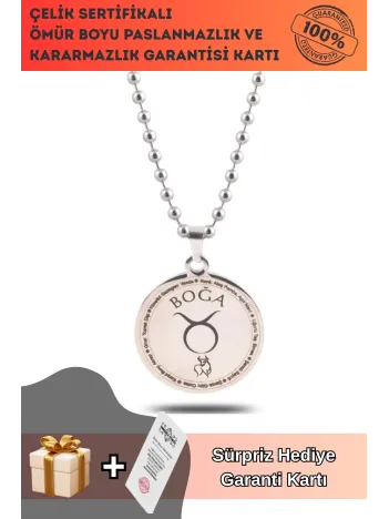 Boğa Burcu Kolye Kadın Erkek Çelik Kolye Top Zincir GKLBOGABURC-GMS