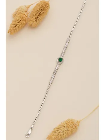 Kadın Gümüş Bileklik - Peri Zümrüt Taşlı Damla Model Kadın Bileklik