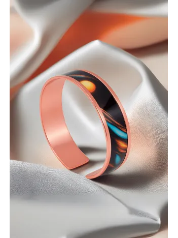 Kadın Bakır Bileklik - Andrelina Model Özel Baskı Metal Kutu Ve Doğal Taşlar