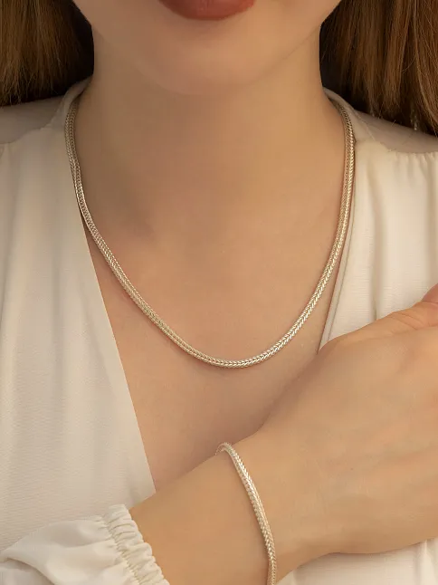 Kadın Gümüş Kolye Bileklik Set - 3mm Gümüş Beyaz Tilki Kuyruğu Model Kadın Kolye Bileklik Set