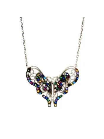 Renkli Zirkon Taşlı Kelebek Gümüş Bayan Kolye