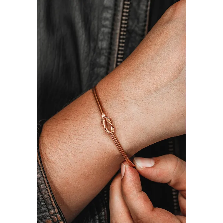Erkek Gümüş Bileklik - El Yapımı Rose Kaplama Aşk Düğümü Erkek Bileklik Kelepçe