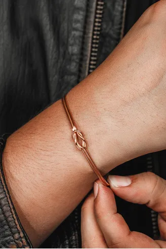 Erkek Gümüş Bileklik - El Yapımı Rose Kaplama Aşk Düğümü Erkek Bileklik Kelepçe
