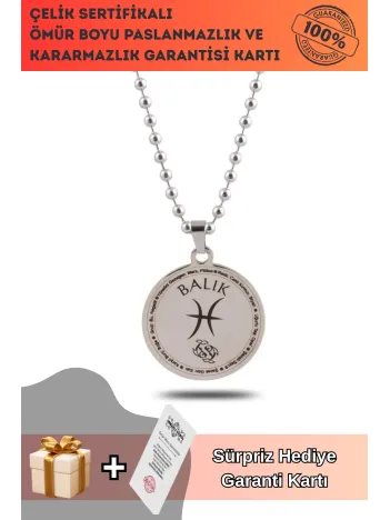 Balık Burcu Kolye Bayan Erkek Çelik Kolye Top Zincir CKLBURCKOLY-SYH