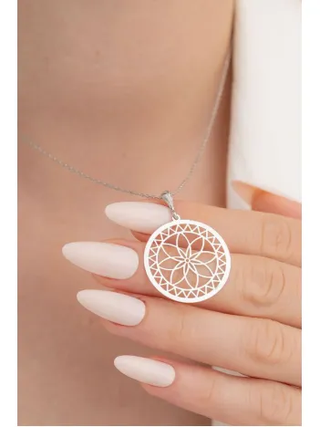 Lotus Çiçeği Motifli Gümüş Kolye