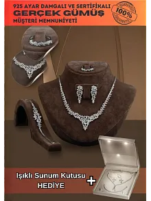 Balın Bayan Zirkon Taşlı Gümüş Su Yolu Set - Kolye, Bileklik, Küpe, Yüzük