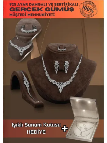 Balın Bayan Zirkon Taşlı Gümüş Su Yolu Set - Kolye, Bileklik, Küpe, Yüzük
