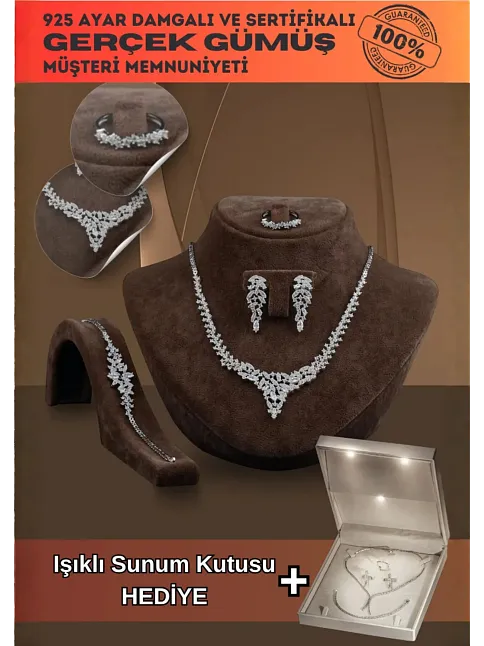 Balın Bayan Zirkon Taşlı Gümüş Su Yolu Set - Kolye, Bileklik, Küpe, Yüzük