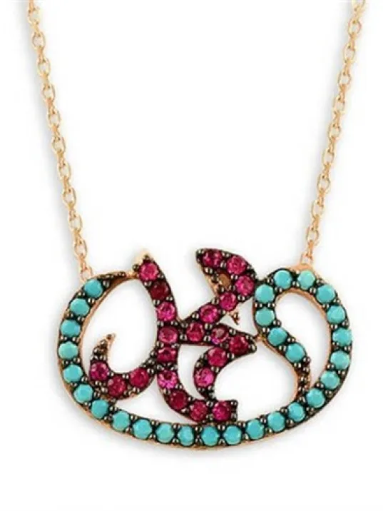 Turkuaz Taşlı Rose Hz Muhammed Yazılı Vav Model Bayan Gümüş Kolye Turkuaz Taşlı Rose Hz Muhammed Yazılı Vav Model Bayan Gümüş Kolye