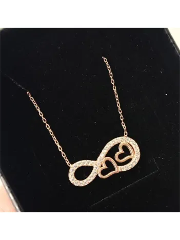 Sonsuzluk Ve Kalpli Rose Bayan Gümüş Kolye