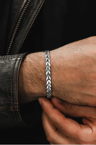 Erkek Gümüş Bileklik - Jaha El Yapımı Model Erkek Bileklik Kelepçe Her Bileğe Uyar