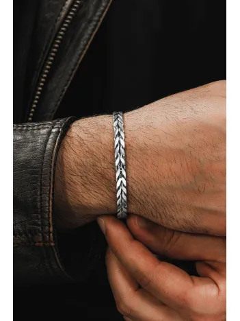 Erkek Gümüş Bileklik - Jaha El Yapımı Model Erkek Bileklik Kelepçe Her Bileğe Uyar