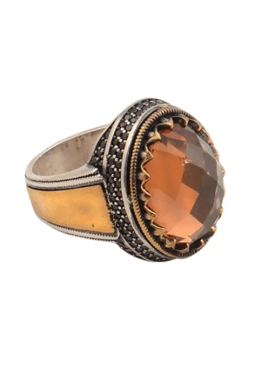 Zirkon Taşlı Yanı İşlemeli Erkek Gümüş Yüzük GYZZRCNTASL-TPR