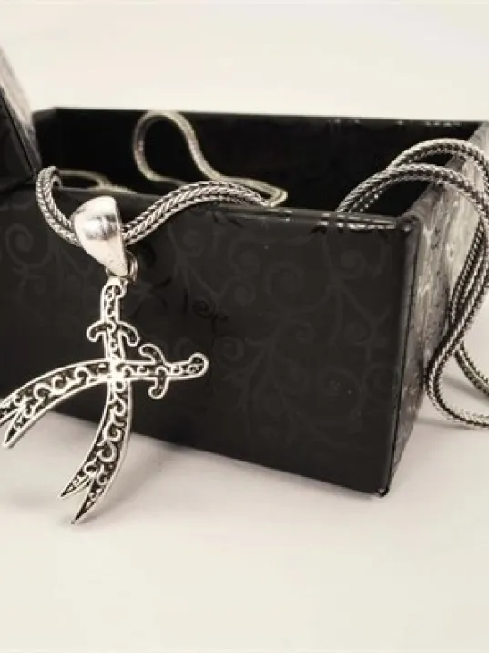 Çift Zülfikarlı Gümüş Erkek Kolye Zincir Küçük Boy