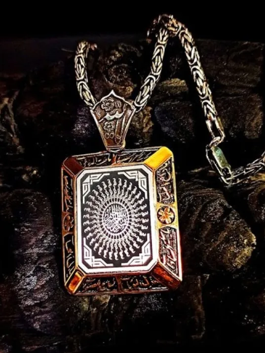 Erkek Gümüş Kolye - 925 Ayar Kral Zincirli 35 Besmele Duası İşlemeli Gümüş Kolye Erkek Gümüş Kolye - 925 Ayar Kral Zincirli 35 Besmele Duası İşlemeli Gümüş Kolye