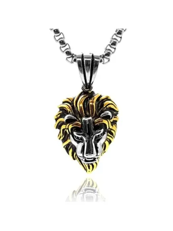Sarı Yeleli Aslan Başı Figürlü Paslanmaz Çelik Kolye CKLSARASLAN-BYZ