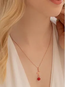 Ters Gül Model 2 Rose Renk Gümüş Kolye