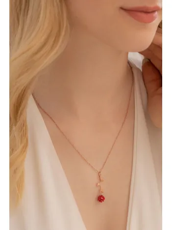 Ters Gül Model 2 Rose Renk Gümüş Kolye