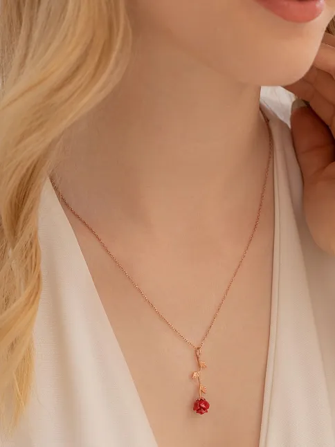 Ters Gül Model 2 Rose Renk Gümüş Kolye