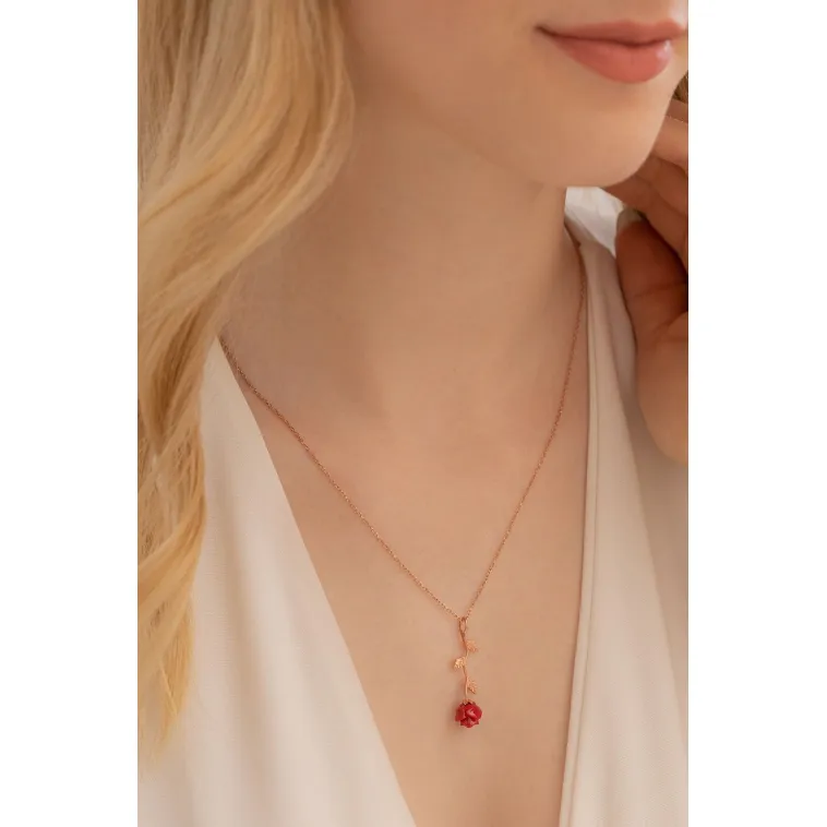 Ters Gül Model 2 Rose Renk Gümüş Kolye Ters Gül Model 2 Rose Renk Gümüş Kolye