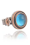 Blue Topaz Aqua Marin Taşlı Kubbe Model Yanı Teşkilat-ı Mahsusa İşlemeli Erkek Gümüş Yüzük