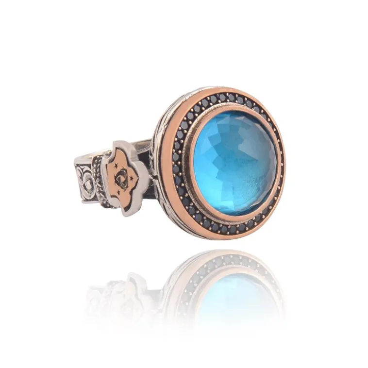 Blue Topaz Aqua Marin Taşlı Kubbe Model Yanı Teşkilat-ı Mahsusa İşlemeli Erkek Gümüş Yüzük Blue Topaz Aqua Marin Taşlı Kubbe Model Yanı Teşkilat-ı Mahsusa İşlemeli Erkek Gümüş Yüzük