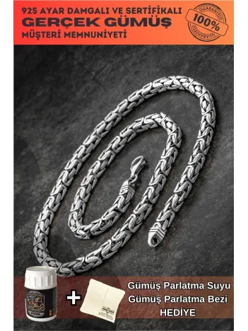 Erkek Gümüş Kolye - 7mm Füzyon Kare Kral Gümüş Erkek Zincir