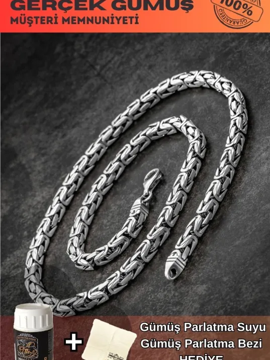 Erkek Gümüş Kolye - 7mm Füzyon Kare Kral Gümüş Erkek Zincir