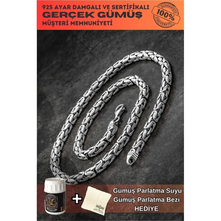Erkek Gümüş Kolye - 7mm Füzyon Kare Kral Gümüş Erkek Zincir Erkek Gümüş Kolye - 7mm Füzyon Kare Kral Gümüş Erkek Zincir