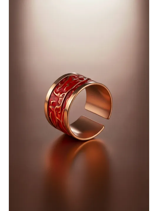 Kadın Bakır Set - Kırmızı Tutkunun Rengi Kalın Model Bakır Kadın Kolye Bileklik Yüzük Küpe Set