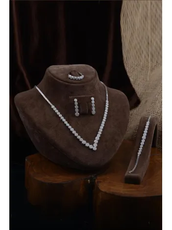 Ahsen Gümüş Su Yolu Set - Bileklik,Yüzük,Küpe,Kolye