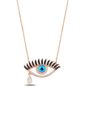 Mix Taşlı Rose Göz Model Gümüş Kadın Kolye GKLGOZMODL8-ROS