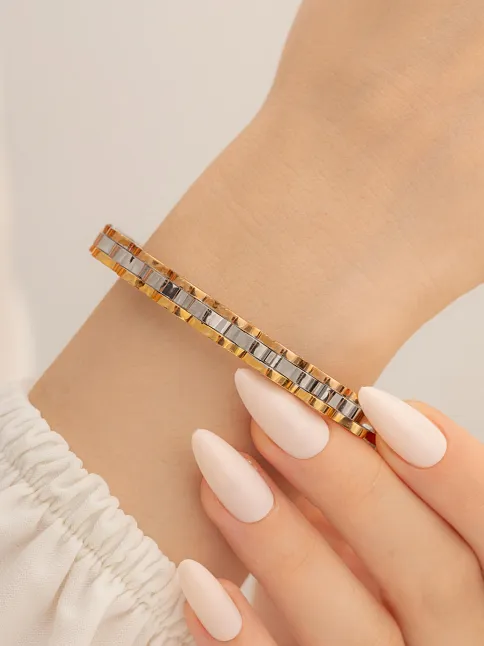 Kadın Çelik Bileklik - Rose Kaplama Lüks Bukle Model Kadın Kelepçe