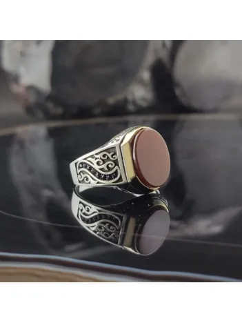 Mikro Taşlı Akik Gümüş Erkek Yüzük  GYZGMSGUMSI