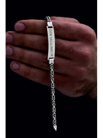 Erkek Gümüş Bileklik - İsim Yazılabilir 4.2 mm Kare Kral Gümüş Bileklik