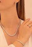 Kadın Gümüş Takı Seti - Serap Yuvarlak Model Zirkon Taşlı Kolye, Bileklik, Yüzük, Küpe Tam Set