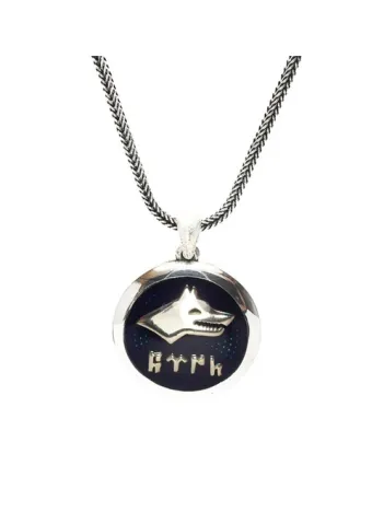 Göktürkçe Türk Yazılı Lacivert Mineli Bozkurt Gümüş Erkek Kolye Zincir