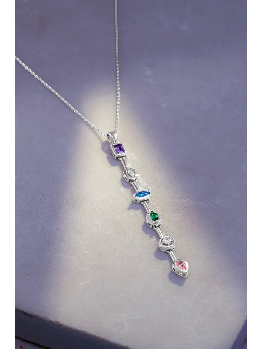 Kadın Renkli Taşlı Zarif 925 Ayar Gümüş Kolye Bileklik Set Kadın Renkli Taşlı Zarif 925 Ayar Gümüş Kolye Bileklik Set