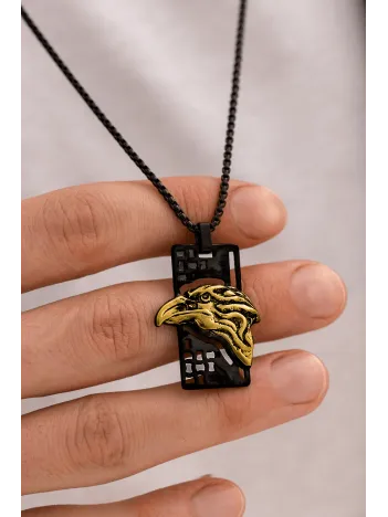 Erkek Çelik Kolye - Kartal Kafası Motifli Çelik Kolye