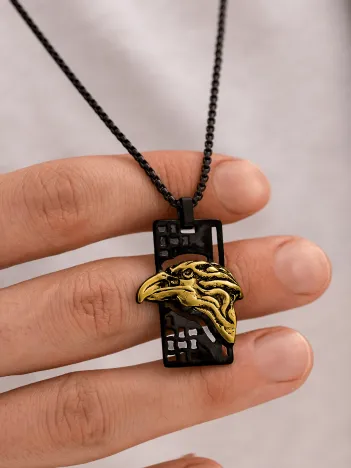 Erkek Çelik Kolye - Kartal Kafası Motifli Çelik Kolye