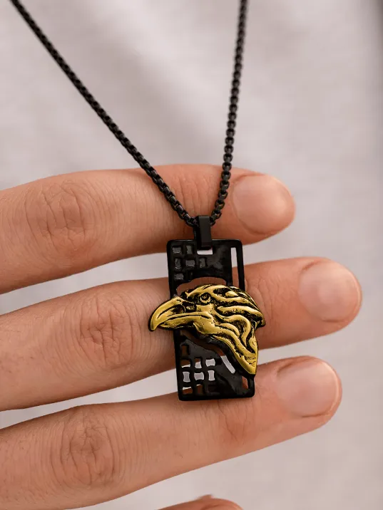 Erkek Çelik Kolye - Kartal Kafası Motifli Çelik Kolye