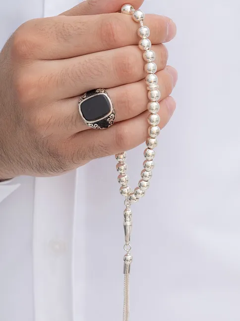 Gümüş Tespih Düz Küre Orta Boy 27gr