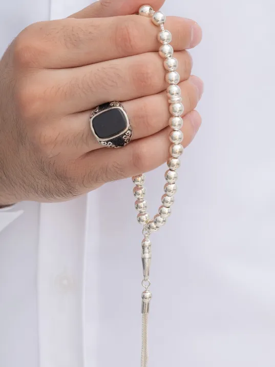 Gümüş Tespih Düz Küre Orta Boy 27gr