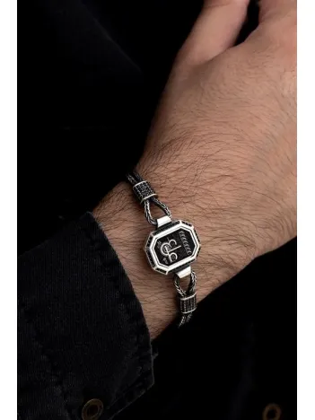 Erkek Gümüş Bileklik - Hz Ali Tılsımı Motifli Tilkikuyruğu Zincirli 925 Ayar Gümüş Bileklik