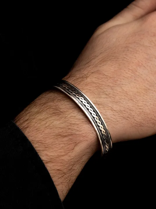 Erkek Gümüş Bileklik - Gümüş Otantik Tasarım Model 2 Erkek kelepçe