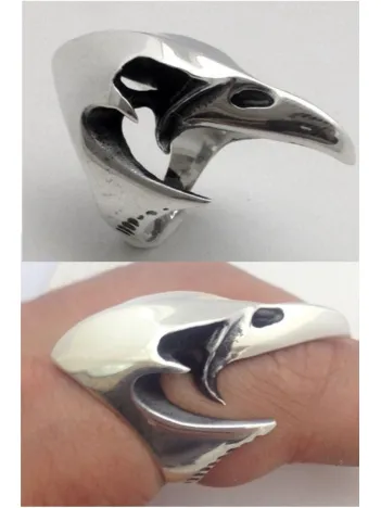 Erkek Gümüş Yüzük - Kuzgun Kafası 925 Ayar Gümüş Erkek Yüzük