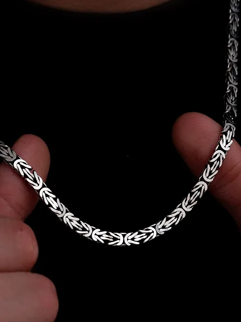 Erkek Gümüş Kolye - 5.5mm Dikdörtgen Kesim Yassı Kral Gümüş Kolye