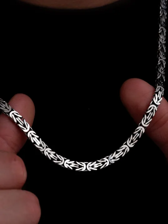 Erkek Gümüş Kolye - 5.5mm Dikdörtgen Kesim Yassı Kral Gümüş Kolye Erkek Gümüş Kolye - 5.5mm Dikdörtgen Kesim Yassı Kral Gümüş Kolye